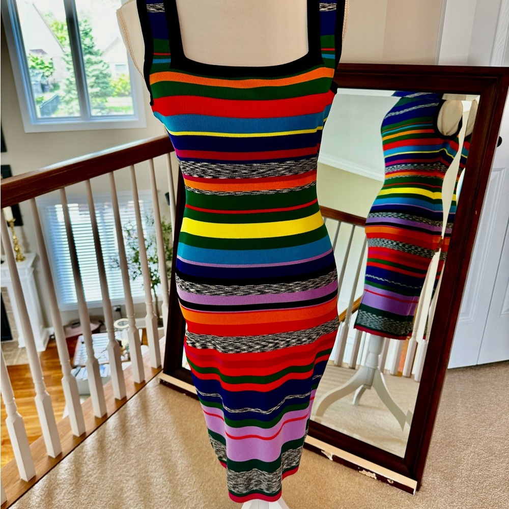 Milly Square-Neck Sleeveless Space-Dye &
Rainbow Stripe Dress